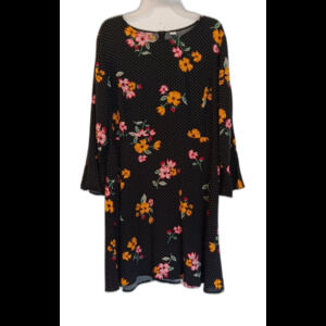 Old Navy Black White Gold Pink Polka Dot Floral Fluted Sleeve Dress Size XL